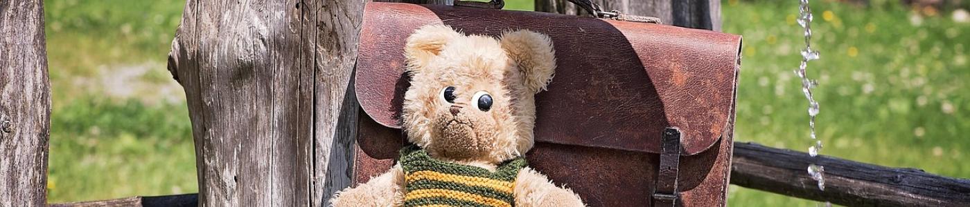 Teddybär mit Schultasche